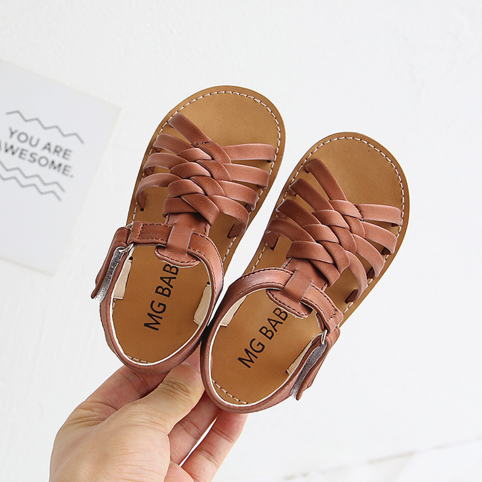 Children Toddler Baby Sandal Vintage Girls Boys Crossed Strap Leather Flat Buckle Strap Open Toe Shoe Casual Beach Shoes Sandals