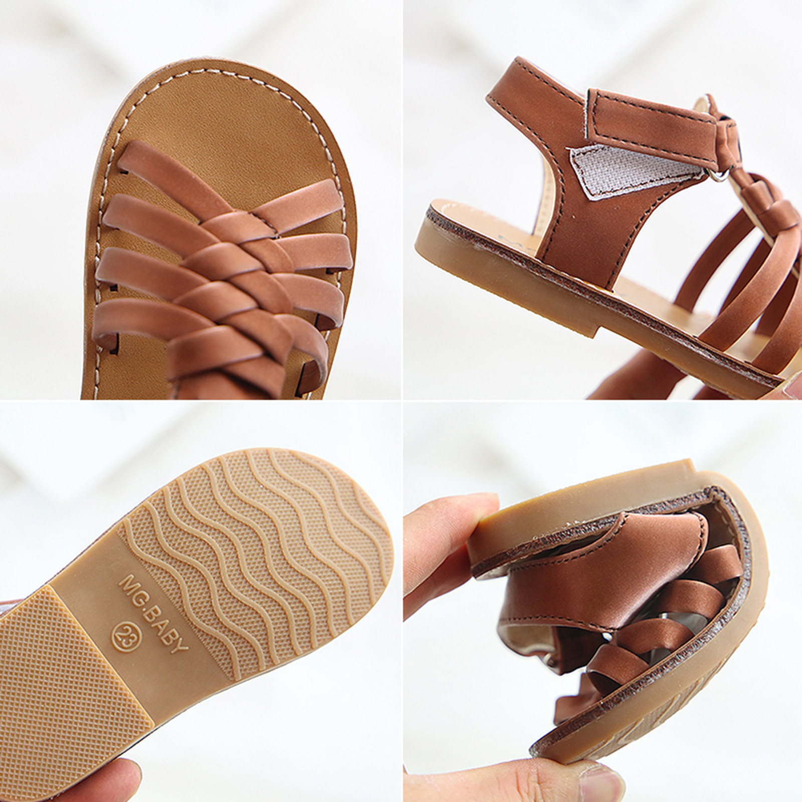 Children Toddler Baby Sandal Vintage Girls Boys Crossed Strap Leather Flat Buckle Strap Open Toe Shoe Casual Beach Shoes Sandals