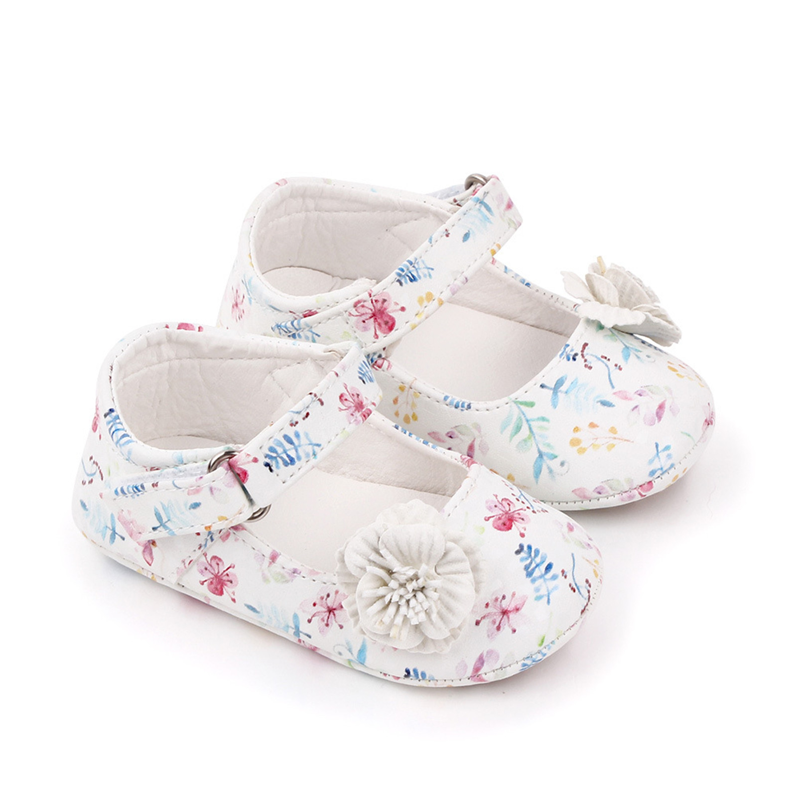 Baby Boys Girls Crib Shoes Sandals White Flower Princess Shoes Soft Non-slip Rubber Sole Summer Flat Walking Shoes Zapatos