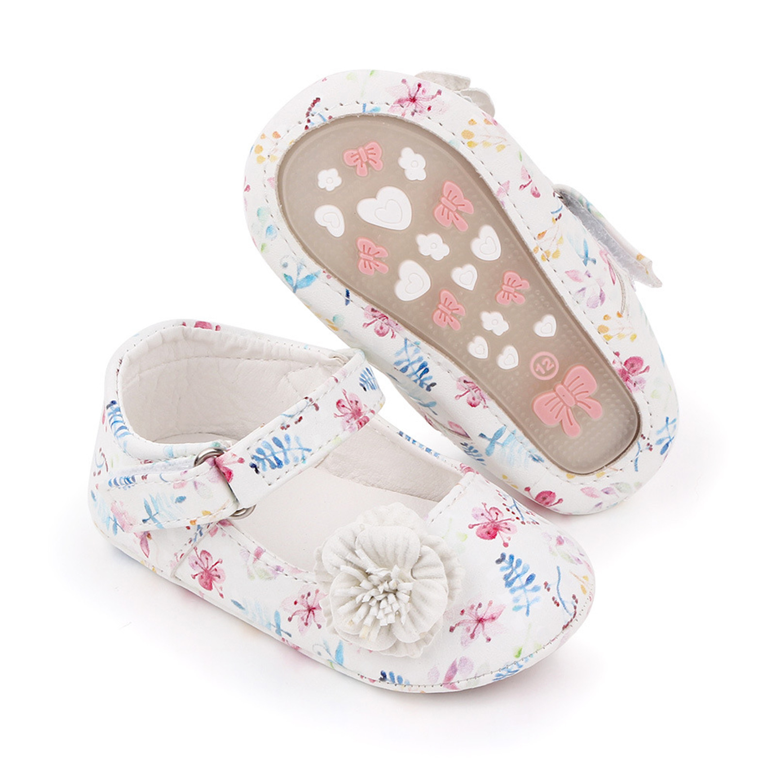 Baby Boys Girls Crib Shoes Sandals White Flower Princess Shoes Soft Non-slip Rubber Sole Summer Flat Walking Shoes Zapatos