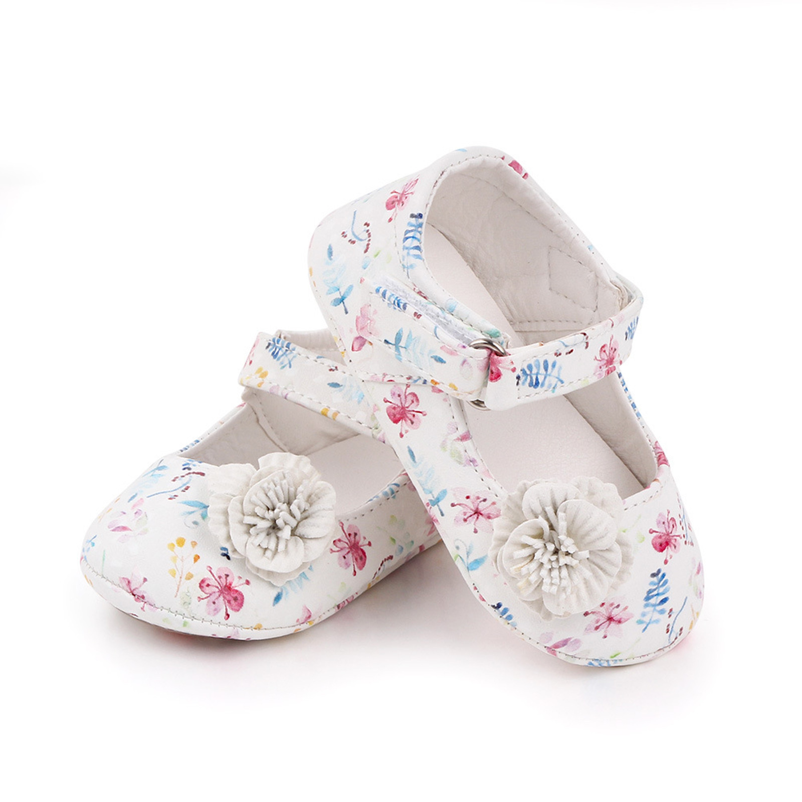 Baby Boys Girls Crib Shoes Sandals White Flower Princess Shoes Soft Non-slip Rubber Sole Summer Flat Walking Shoes Zapatos