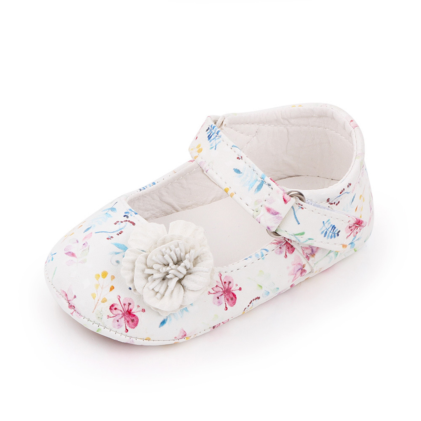 Baby Boys Girls Crib Shoes Sandals White Flower Princess Shoes Soft Non-slip Rubber Sole Summer Flat Walking Shoes Zapatos