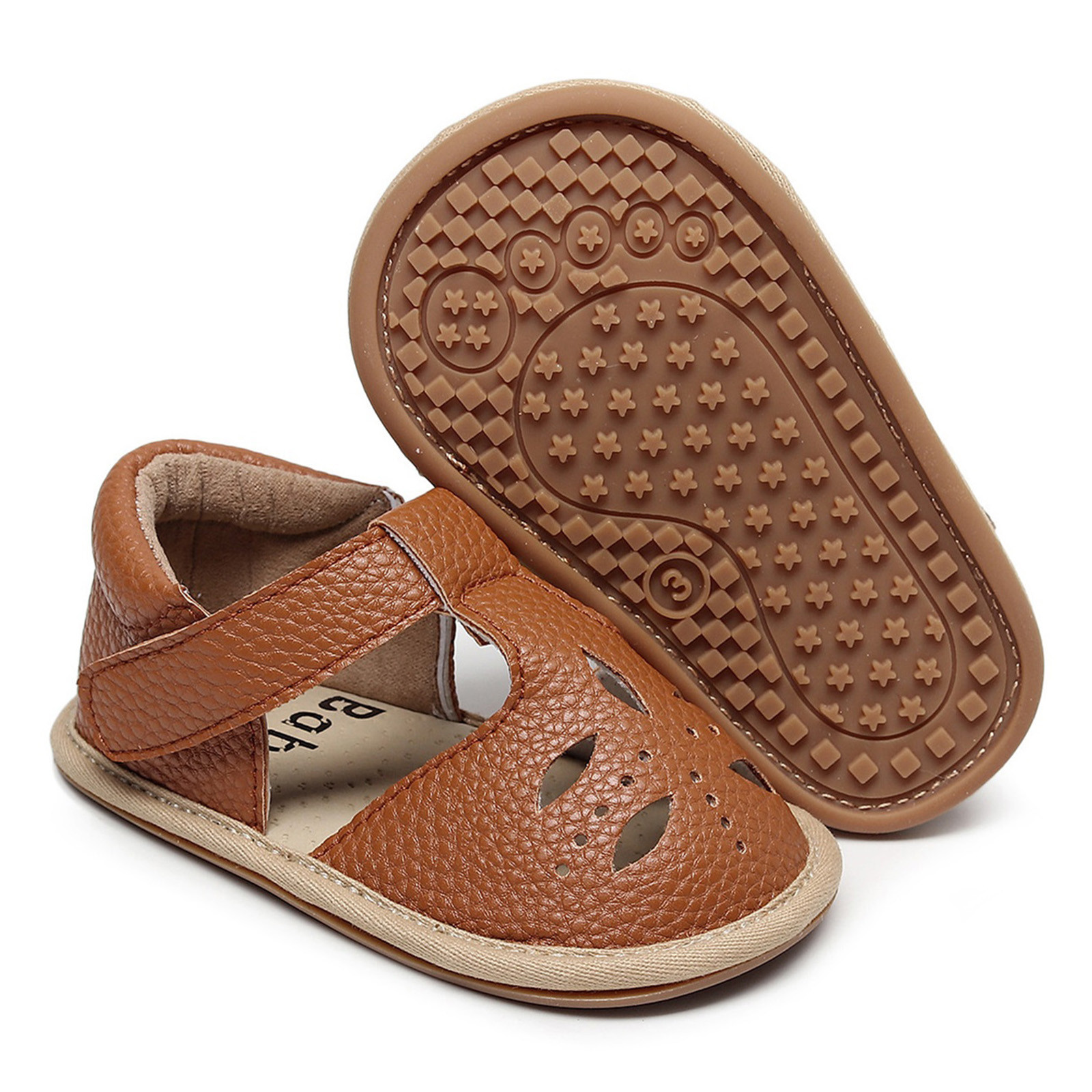 3-24 Month Infant Cork Shoes Boys Girls Single Shoes First Walkers Shoes Summer Toddler Hollow Out Flat Sandals Princess Shoes