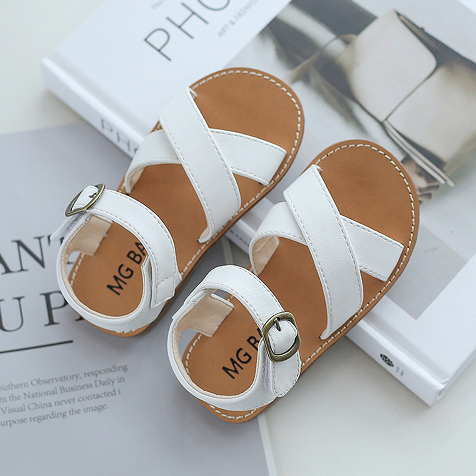 Kids Sandals Children Girls Open-toed Princess Beach Shoes Soft-soled Non-slip Sandals Summer Cross Bandage Buckle Strap Sandals