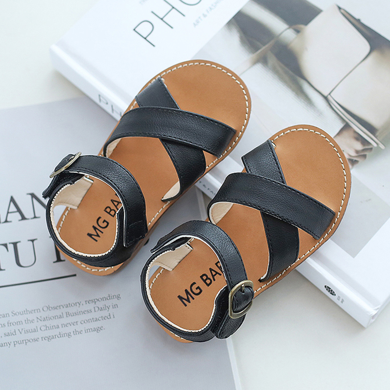 Kids Sandals Children Girls Open-toed Princess Beach Shoes Soft-soled Non-slip Sandals Summer Cross Bandage Buckle Strap Sandals