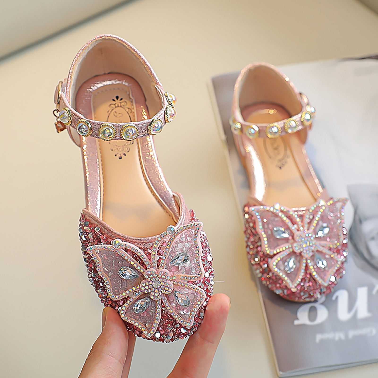 Summer Baby Girls Sandals Fashion Pearl Crystal Shoes Bling Bowknot Sandals Shoes Single Princess Shoes Sandals Dancing Shoes