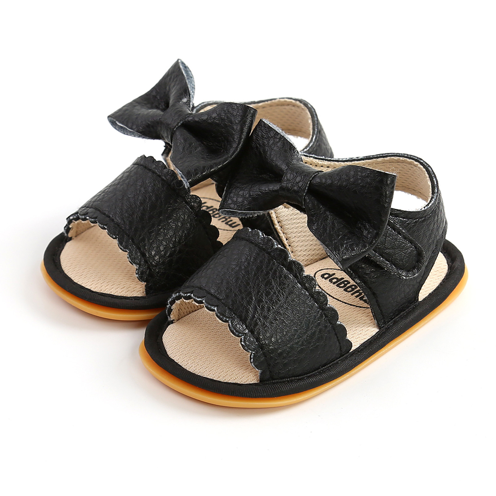 Newborn Bowtie Leather Sandals Crib Shoes Baby Boys Girls Bow Sandals Soft Non-slip Rubber Sole Summer Flat Walking Shoes