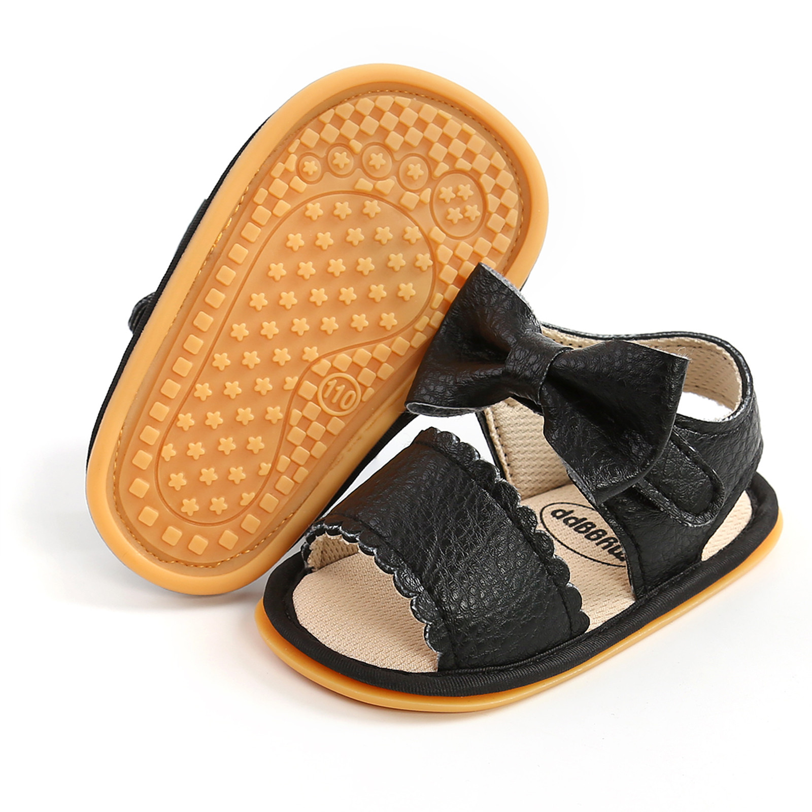 Newborn Bowtie Leather Sandals Crib Shoes Baby Boys Girls Bow Sandals Soft Non-slip Rubber Sole Summer Flat Walking Shoes