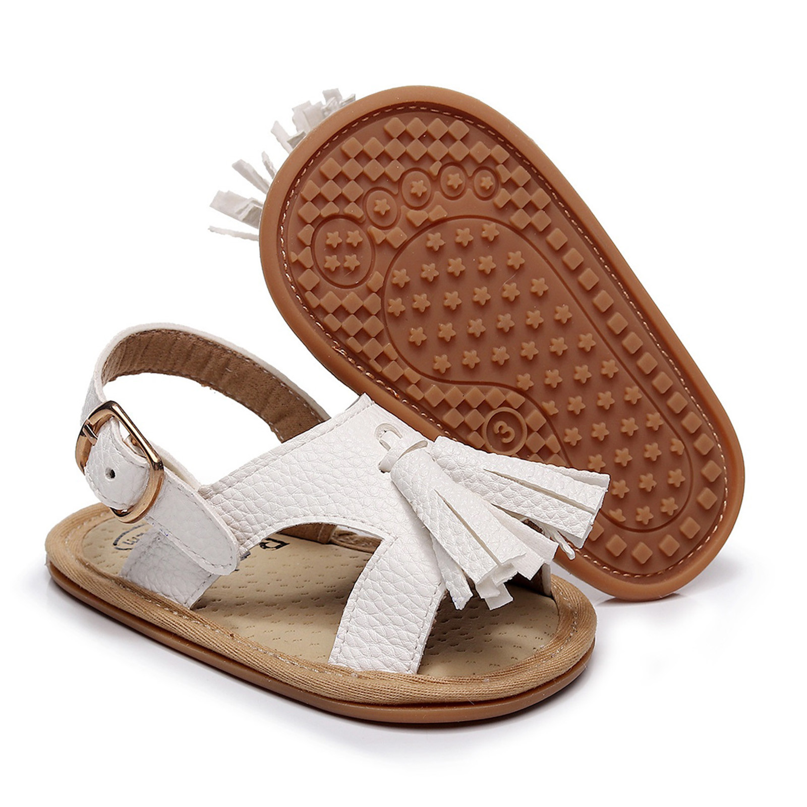 3-24 Month Leather Crib Shoes Infant Boys Girls Open Toe Tassels Shoes First Walkers Shoes Summer Toddler Flat Sandals Prewalker