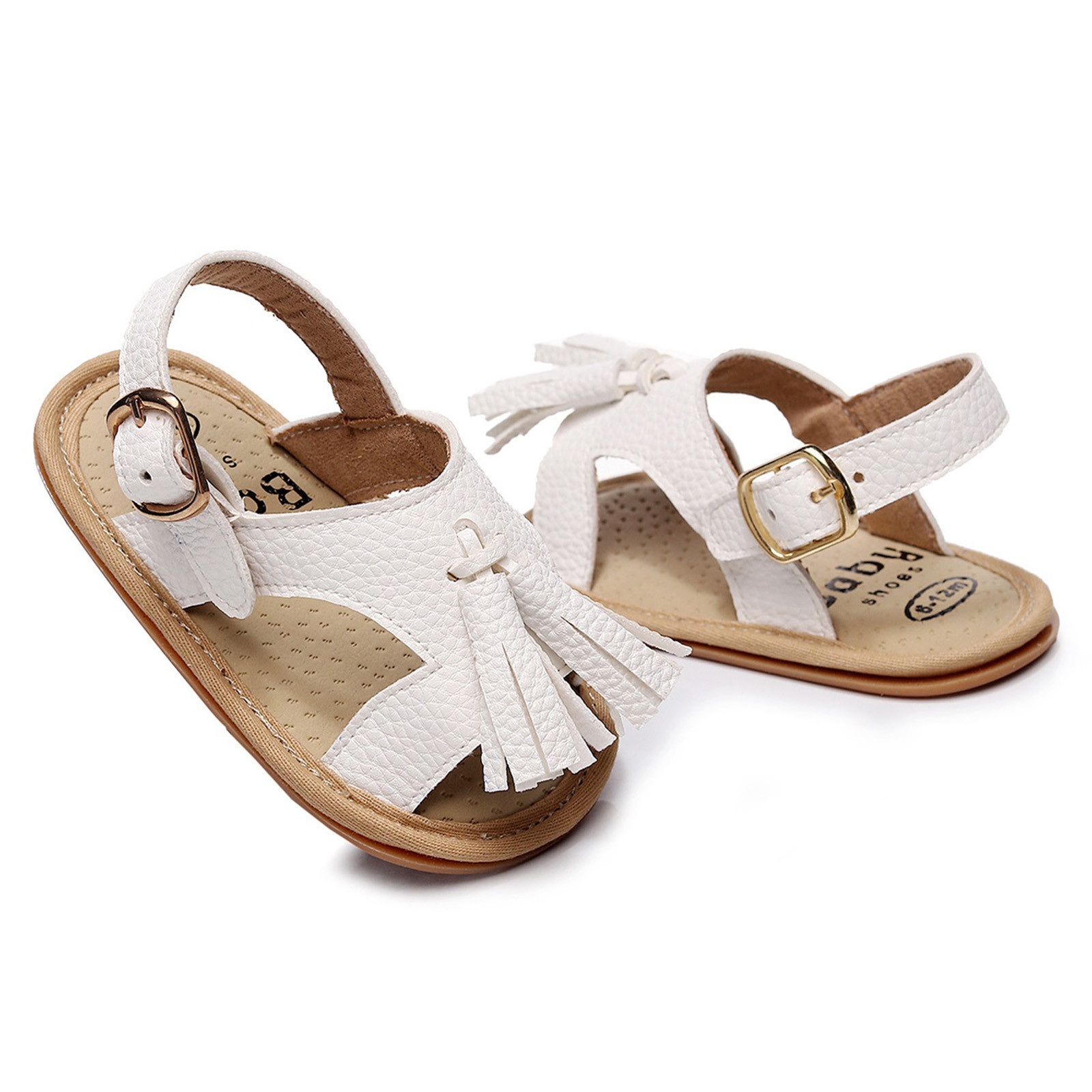 3-24 Month Leather Crib Shoes Infant Boys Girls Open Toe Tassels Shoes First Walkers Shoes Summer Toddler Flat Sandals Prewalker