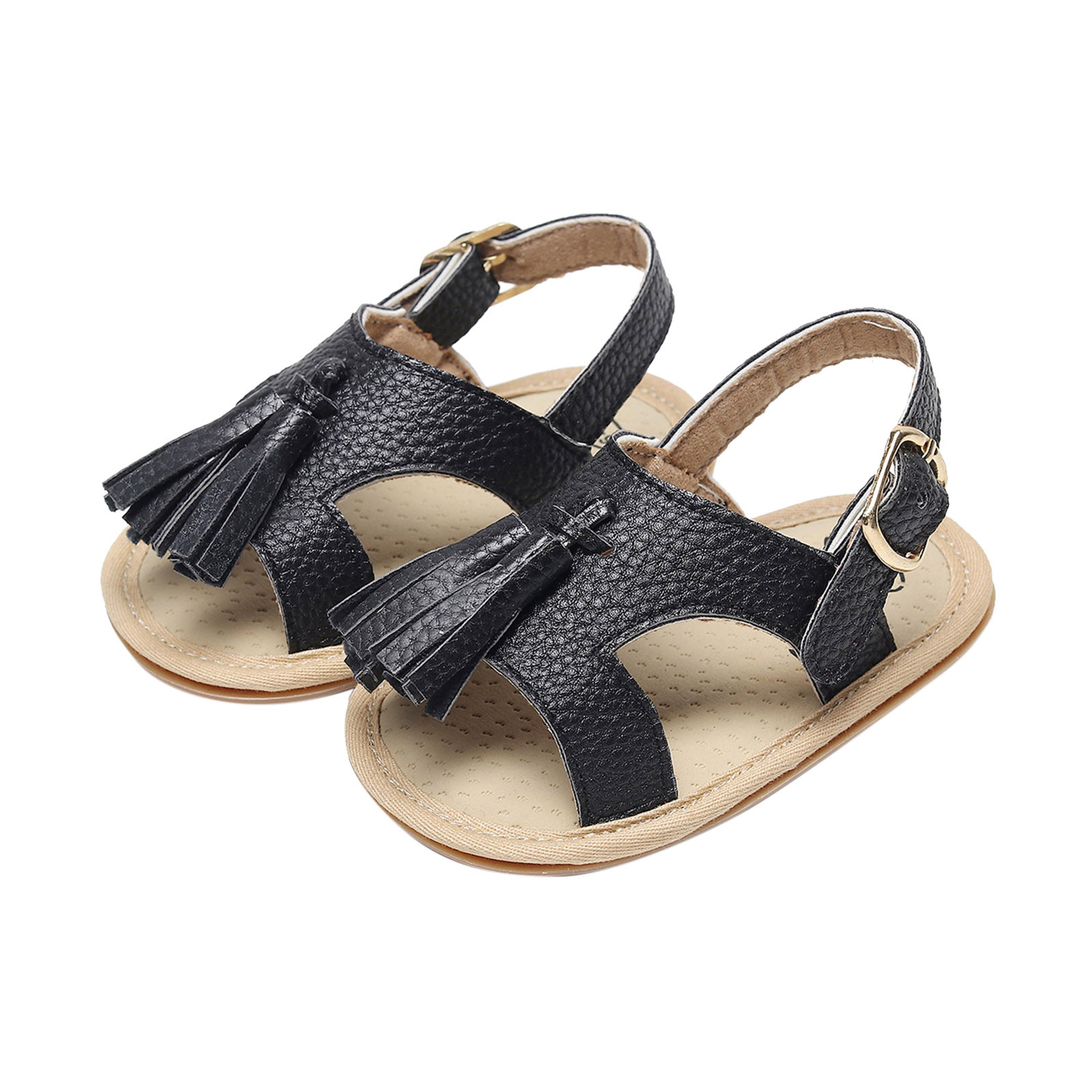 3-24 Month Leather Crib Shoes Infant Boys Girls Open Toe Tassels Shoes First Walkers Shoes Summer Toddler Flat Sandals Prewalker