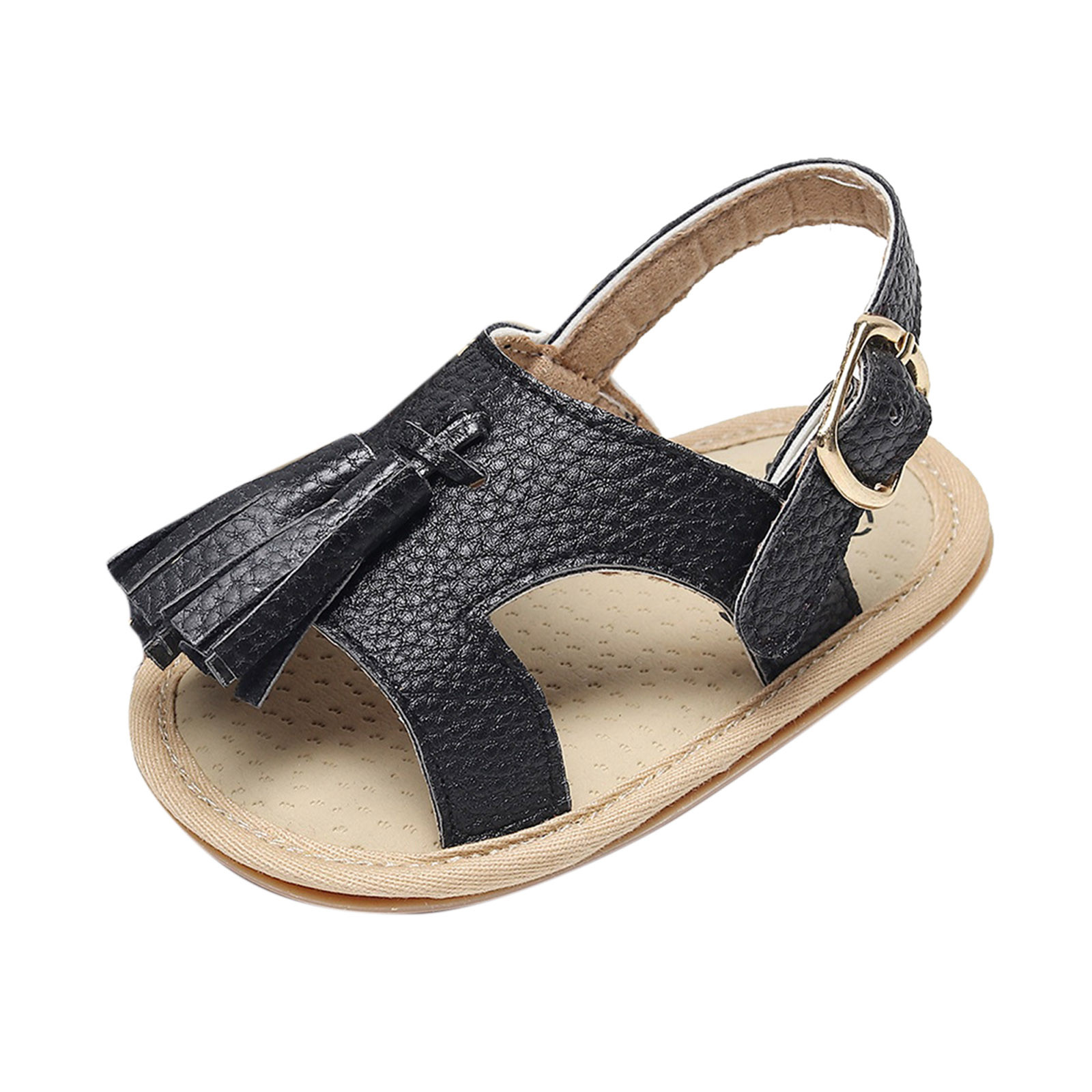 3-24 Month Leather Crib Shoes Infant Boys Girls Open Toe Tassels Shoes First Walkers Shoes Summer Toddler Flat Sandals Prewalker