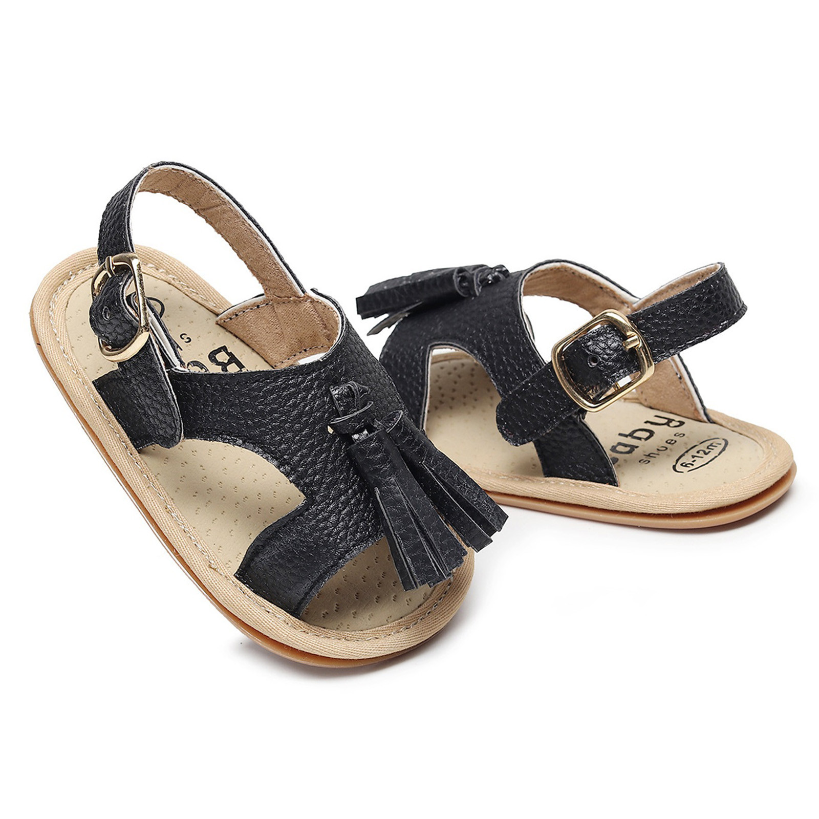 3-24 Month Leather Crib Shoes Infant Boys Girls Open Toe Tassels Shoes First Walkers Shoes Summer Toddler Flat Sandals Prewalker