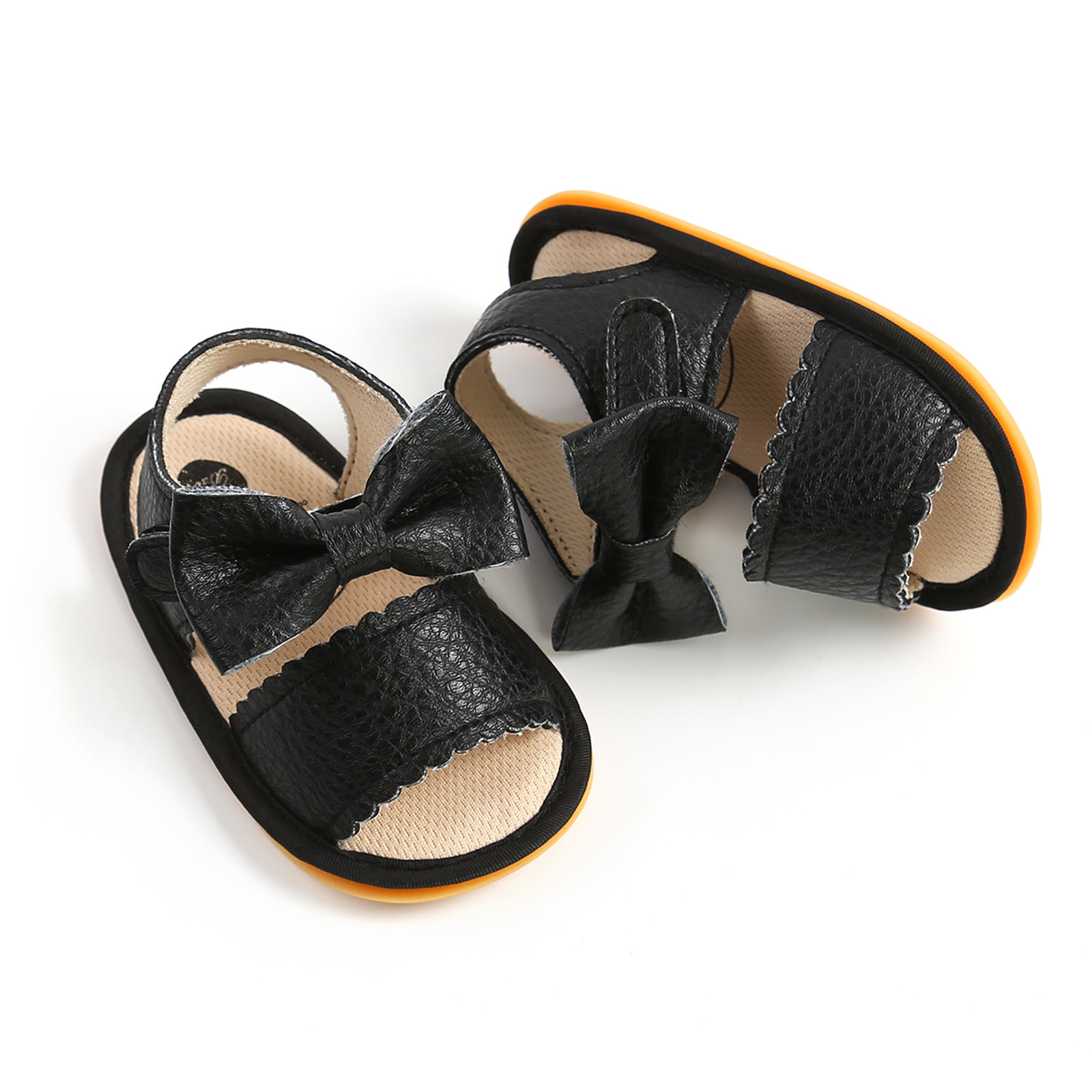 Newborn Bowtie Leather Sandals Crib Shoes Baby Boys Girls Bow Sandals Soft Non-slip Rubber Sole Summer Flat Walking Shoes