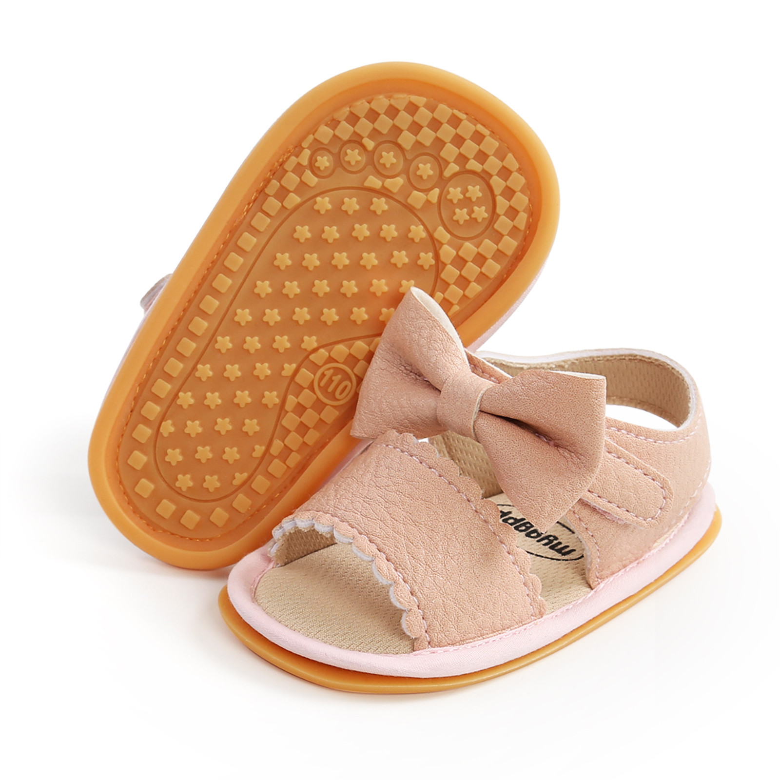 Newborn Bowtie Leather Sandals Crib Shoes Baby Boys Girls Bow Sandals Soft Non-slip Rubber Sole Summer Flat Walking Shoes