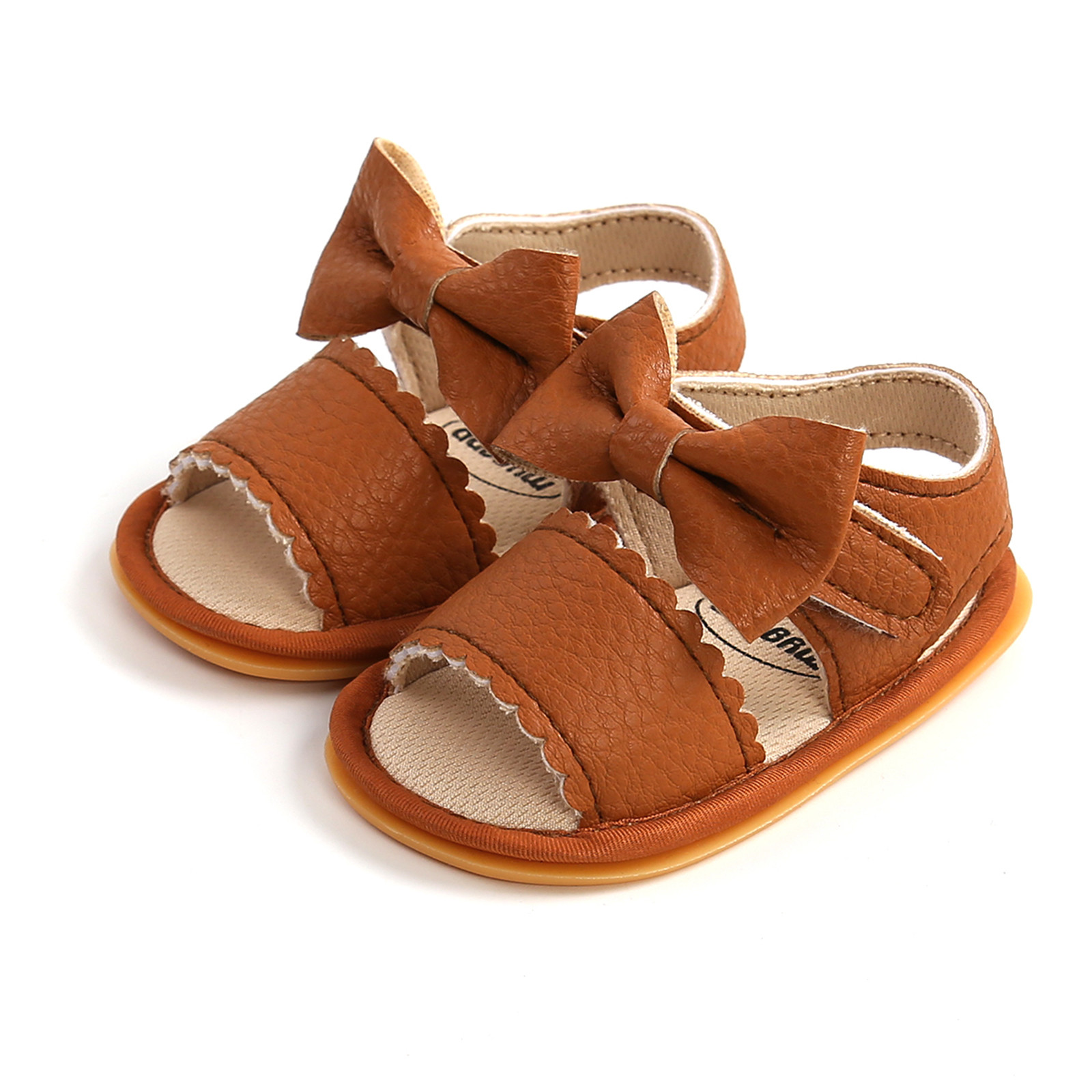 Newborn Bowtie Leather Sandals Crib Shoes Baby Boys Girls Bow Sandals Soft Non-slip Rubber Sole Summer Flat Walking Shoes