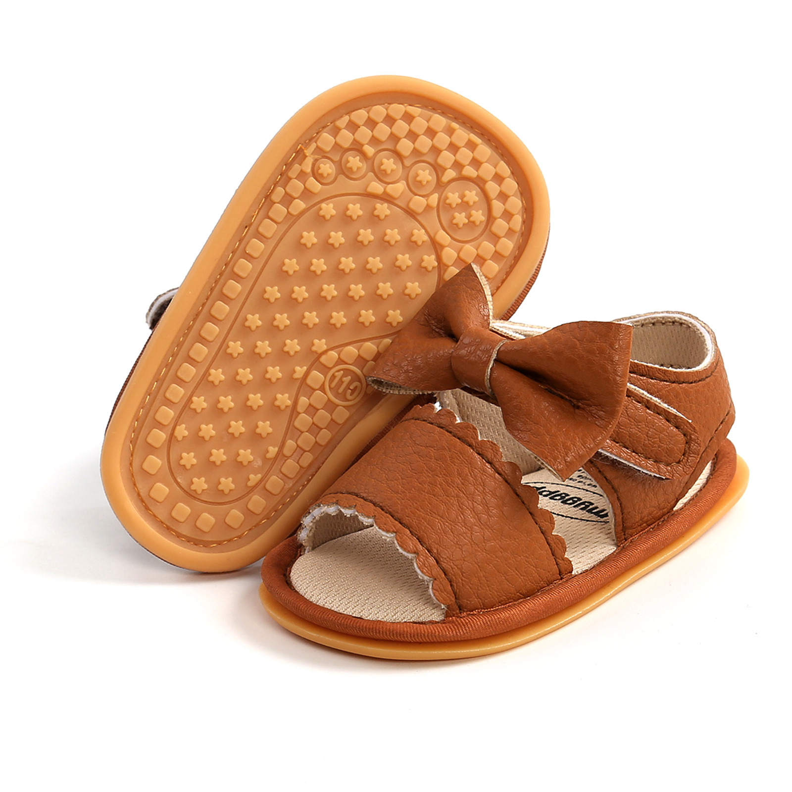 Newborn Bowtie Leather Sandals Crib Shoes Baby Boys Girls Bow Sandals Soft Non-slip Rubber Sole Summer Flat Walking Shoes