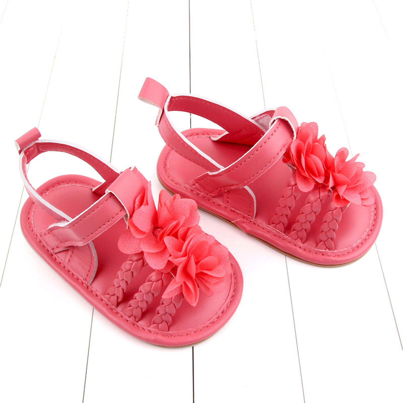 Kids Roman Sandals Pink Floral Cute Sandals Baby Boys Girls Bow Sandals Soft Non-slip Rubber Sole Summer Flat Walking Shoes
