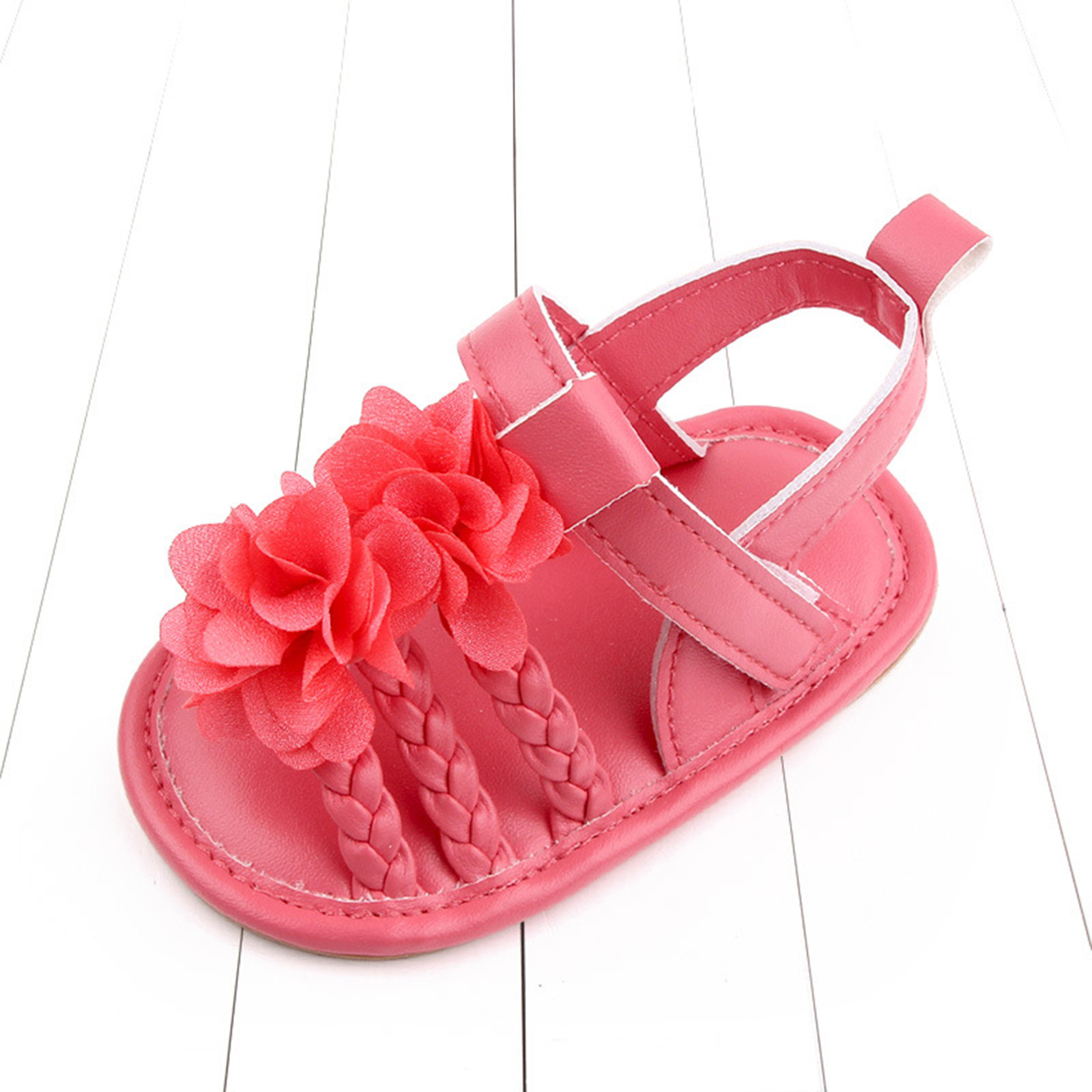 Kids Roman Sandals Pink Floral Cute Sandals Baby Boys Girls Bow Sandals Soft Non-slip Rubber Sole Summer Flat Walking Shoes
