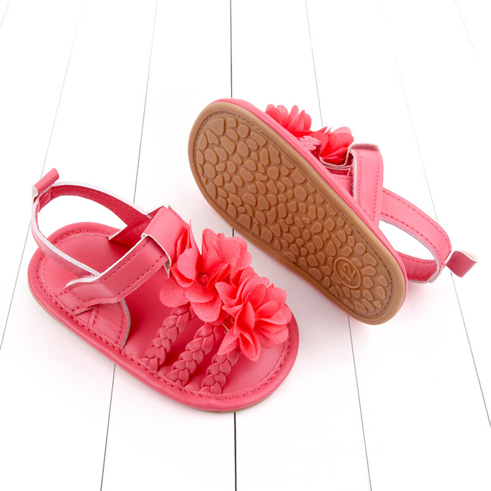 Kids Roman Sandals Pink Floral Cute Sandals Baby Boys Girls Bow Sandals Soft Non-slip Rubber Sole Summer Flat Walking Shoes