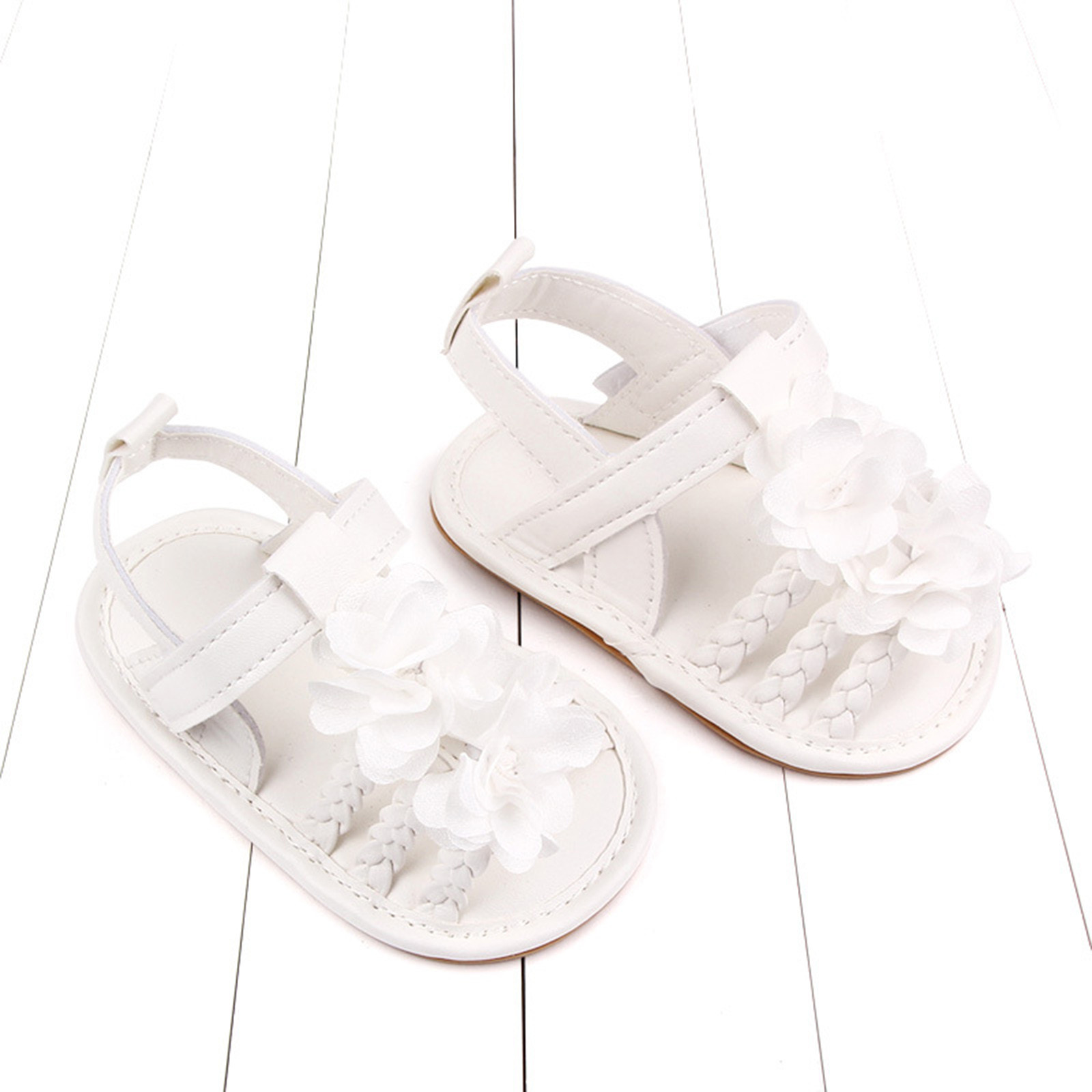Kids Roman Sandals Pink Floral Cute Sandals Baby Boys Girls Bow Sandals Soft Non-slip Rubber Sole Summer Flat Walking Shoes