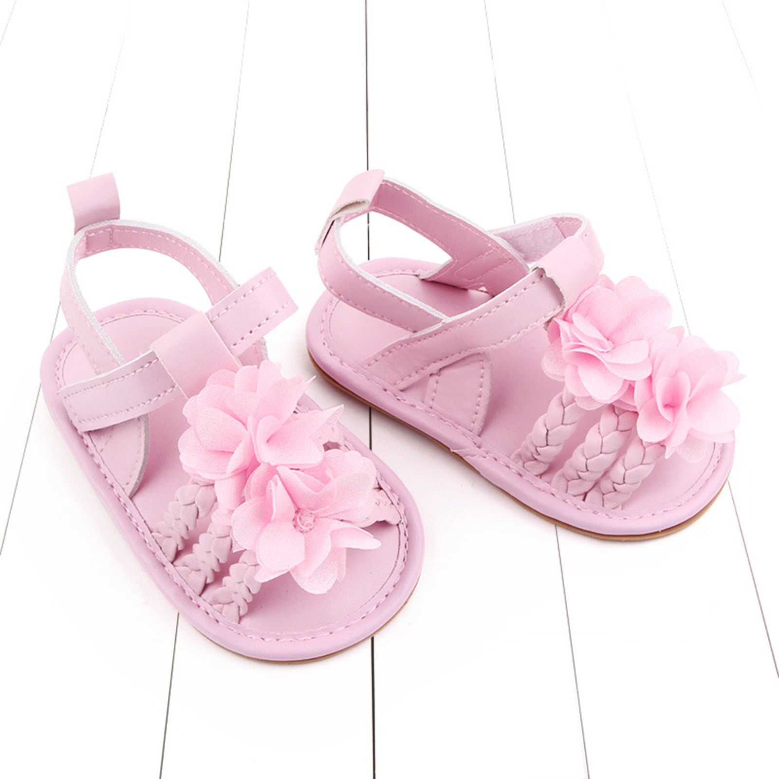Kids Roman Sandals Pink Floral Cute Sandals Baby Boys Girls Bow Sandals Soft Non-slip Rubber Sole Summer Flat Walking Shoes