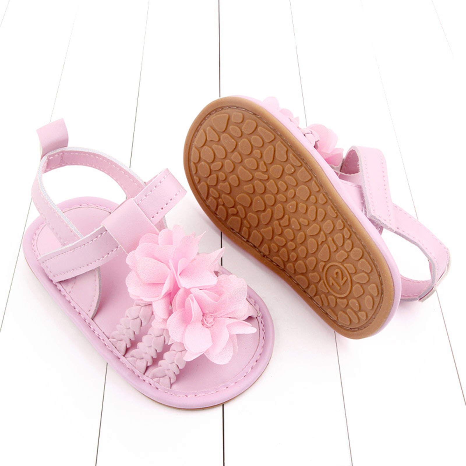 Kids Roman Sandals Pink Floral Cute Sandals Baby Boys Girls Bow Sandals Soft Non-slip Rubber Sole Summer Flat Walking Shoes