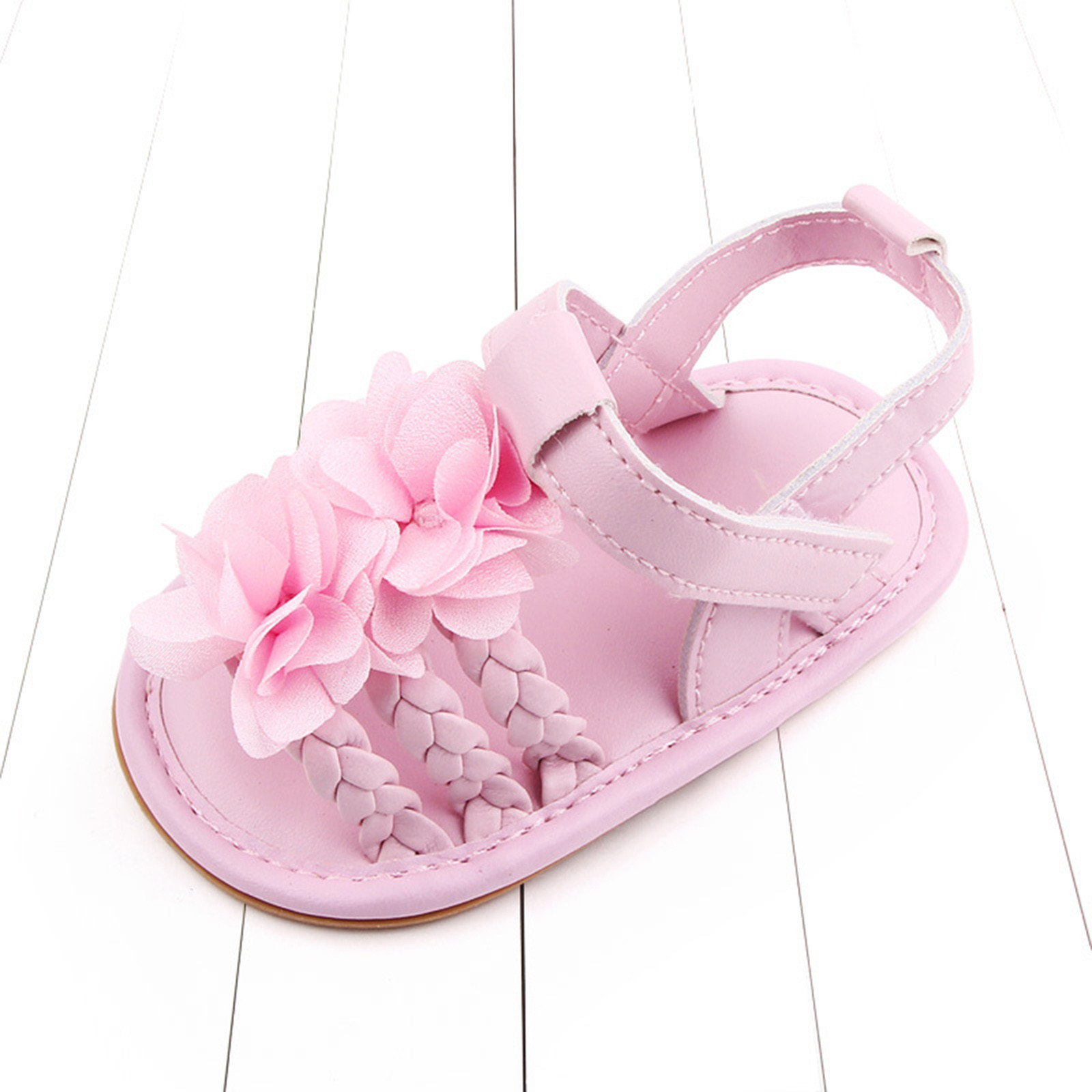Kids Roman Sandals Pink Floral Cute Sandals Baby Boys Girls Bow Sandals Soft Non-slip Rubber Sole Summer Flat Walking Shoes