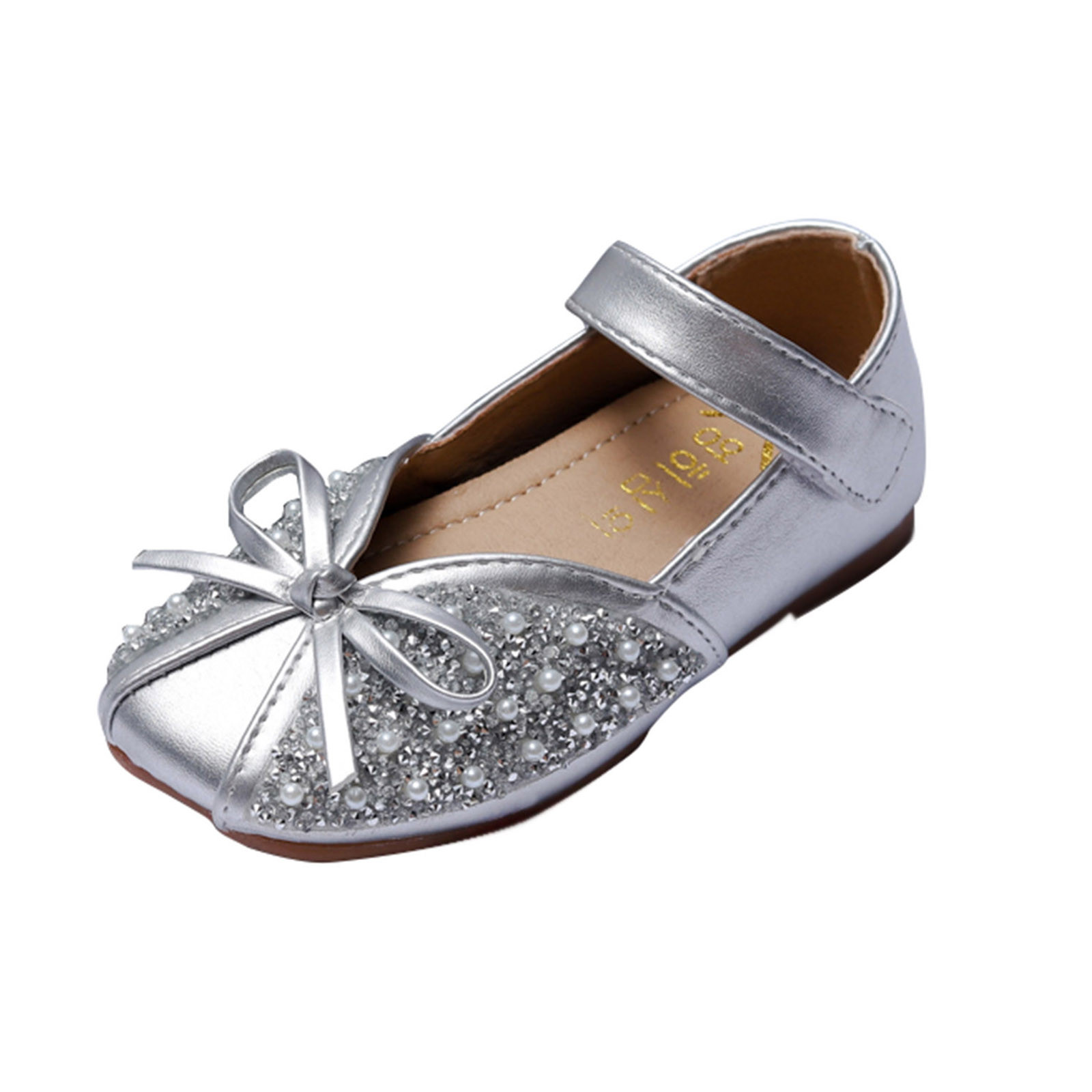 Infant Kids Solid Color Shoe Baby Girls Pearl Crystal Bling Bowknot Non Slip Shoe Elegant Princess Hook Shoes Sandals Chaussure