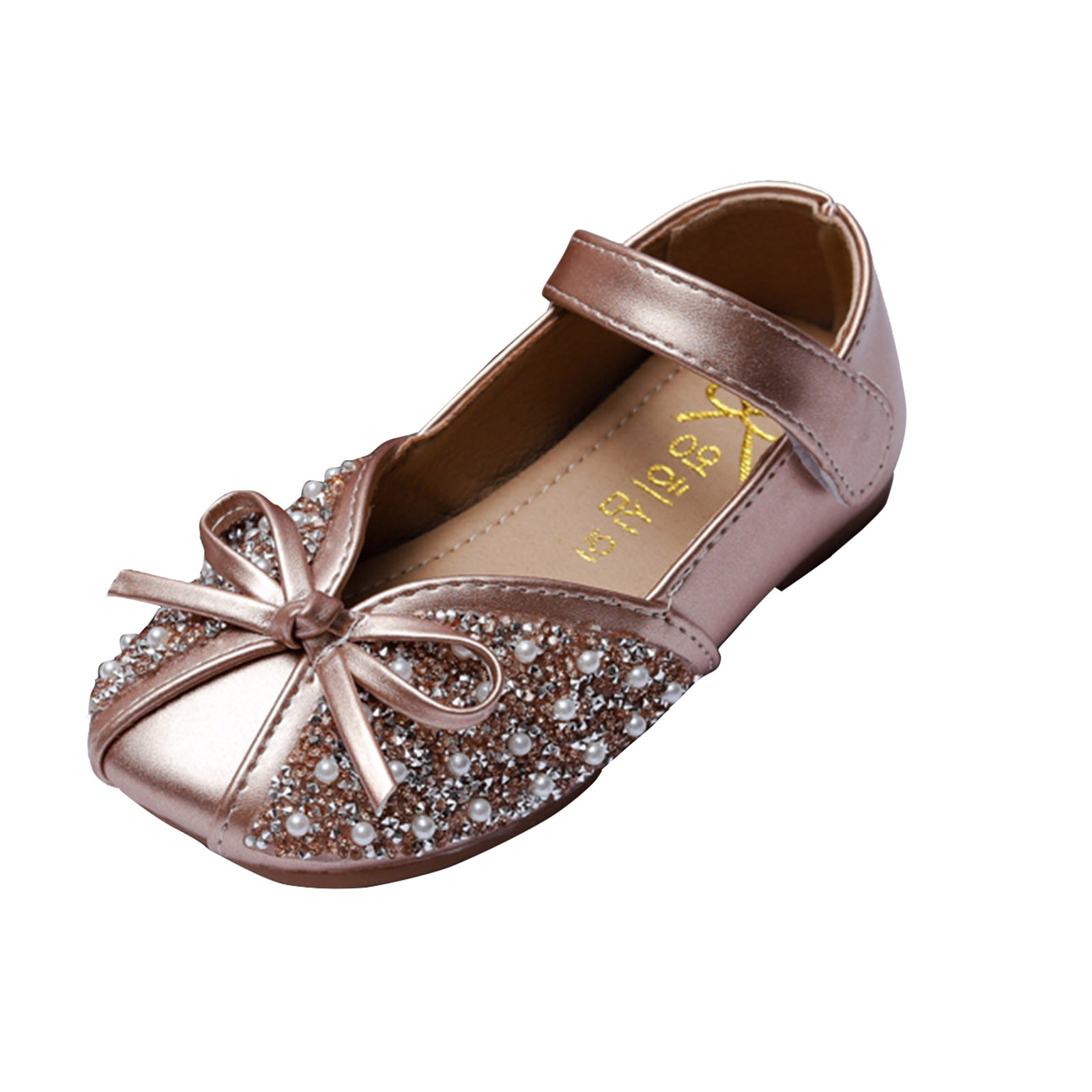 Infant Kids Solid Color Shoe Baby Girls Pearl Crystal Bling Bowknot Non Slip Shoe Elegant Princess Hook Shoes Sandals Chaussure