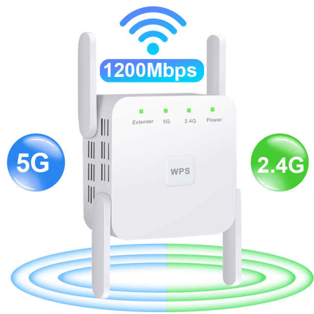 5G Wifi Repeater Wifi Amplifier 5Ghz Router Wifi Booster Signal Extender Long Range 4 Antenna 1200Mbps Wireless Wi fi Repeater
