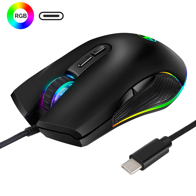 Professional USB Wired Game Mouse 3600 DPI Type-c Mouse for Macbook Backlight LED