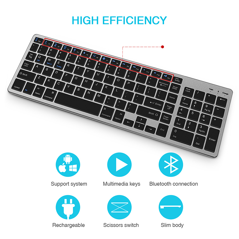 Bluetooth Wireless keyboard for Tablet Laptop Smartphone Rechargeable Portable