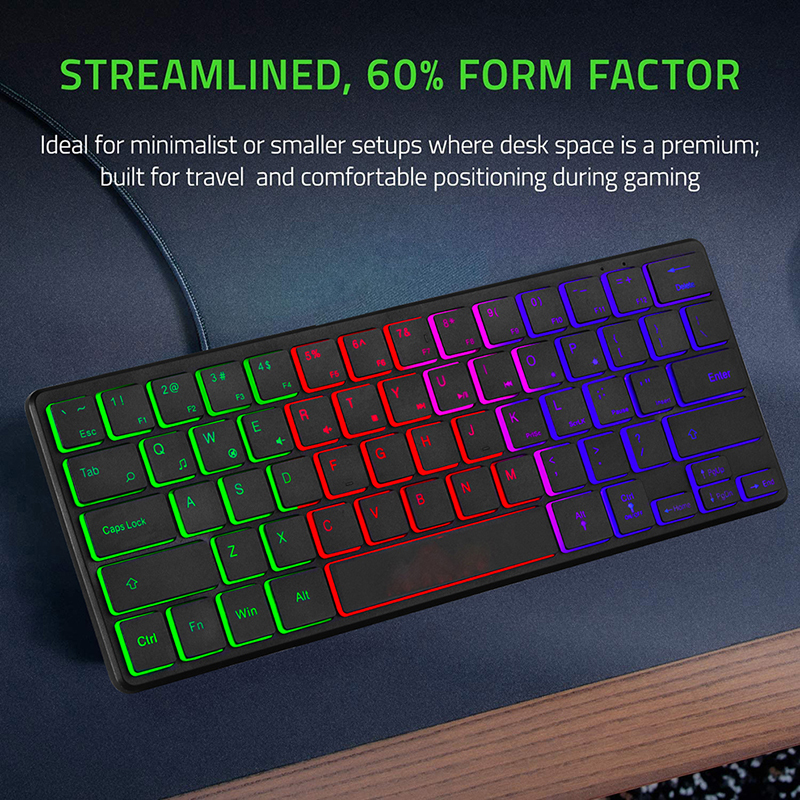 Gaming Keyboard RGB 64 Keys Compact Mini Ultra Thin Wired Keyboard