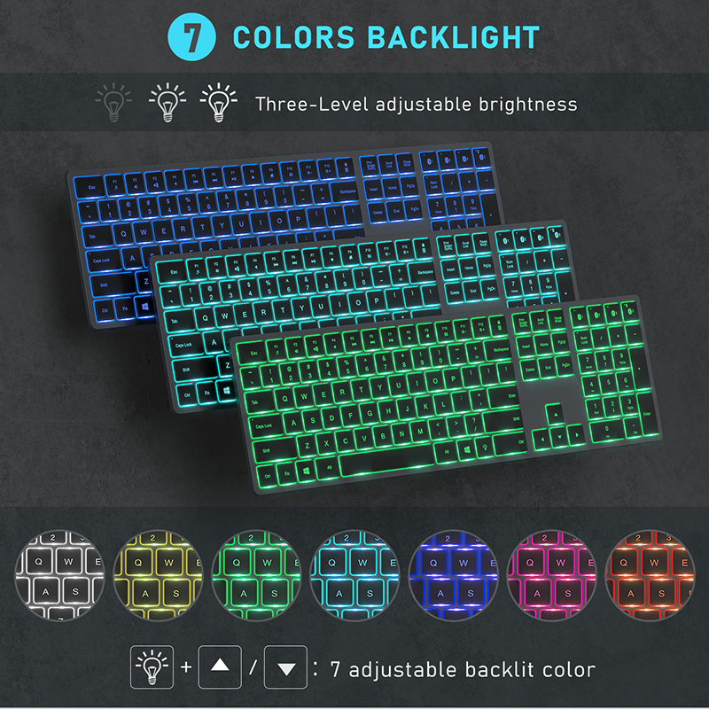 Backlit Bluetooth Keyboard Illuminated Multi-Device Slim Rechargeable Wireless Keyboard