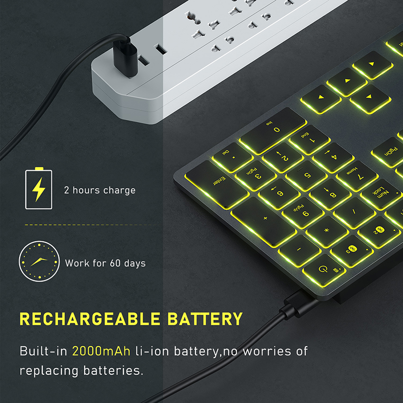 Backlit Bluetooth Keyboard Illuminated Multi-Device Slim Rechargeable Wireless Keyboard