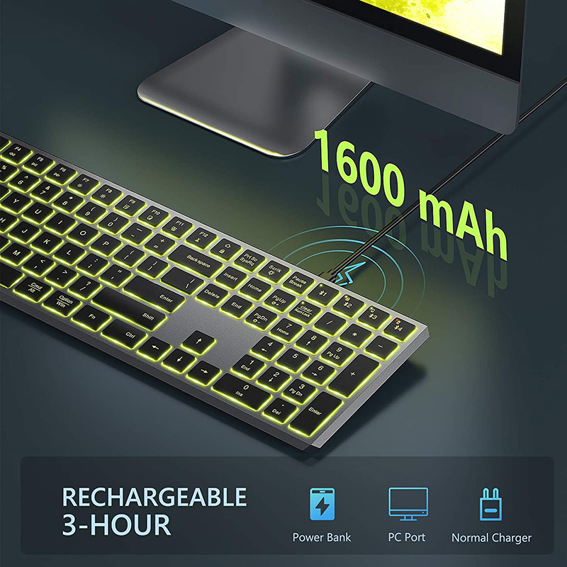 Backlit Bluetooth Keyboard Illuminated Multi-Device Slim Rechargeable Wireless Keyboard