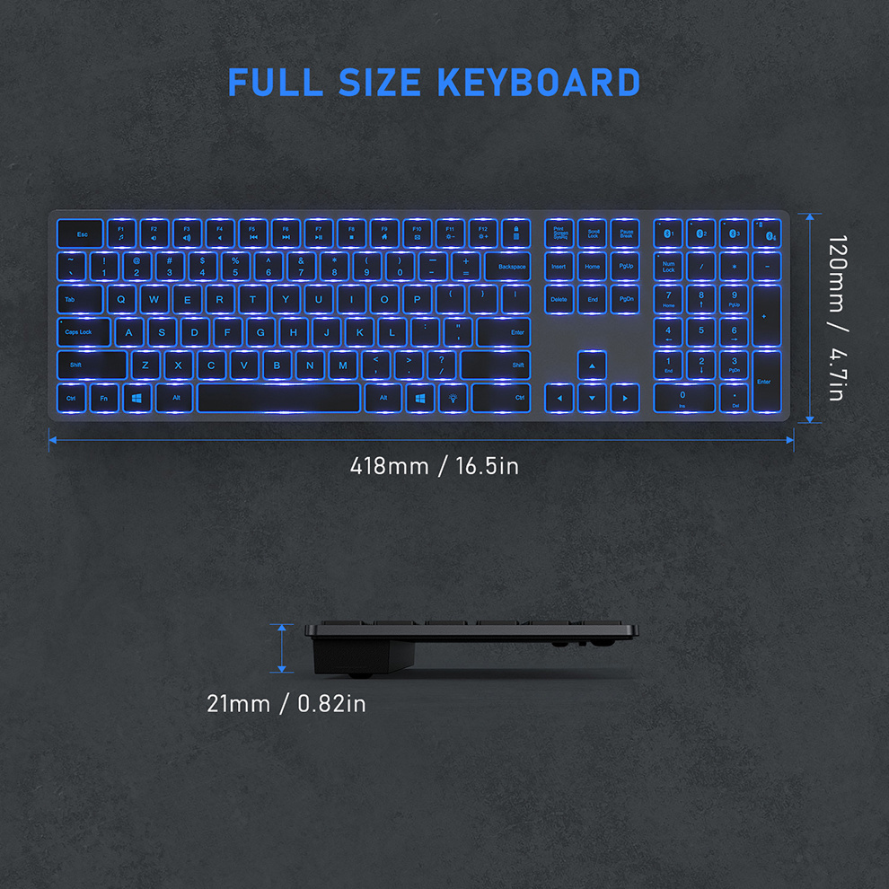 Multi-Device Rechargeable Keyboard 7 Colors Backlight Illuminated Bluetooth Keyboard