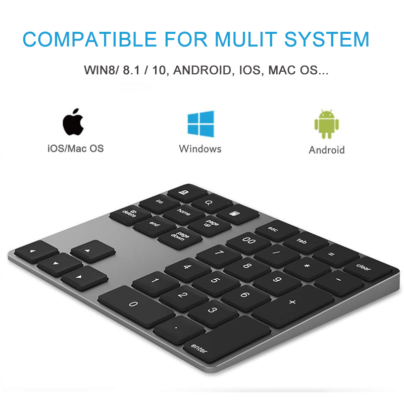 Rechargble Bluetooth Keyboard Mini Wireless Numeric keypad Bluetooth Aluminum 34 keys