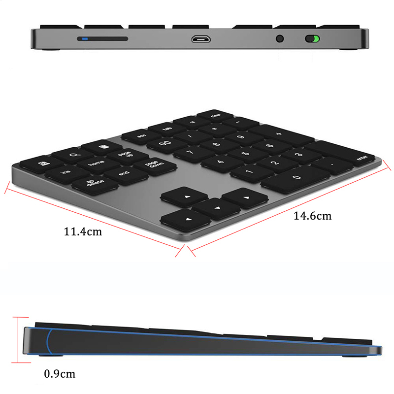 Rechargble Bluetooth Keyboard Mini Wireless Numeric keypad Bluetooth Aluminum 34 keys