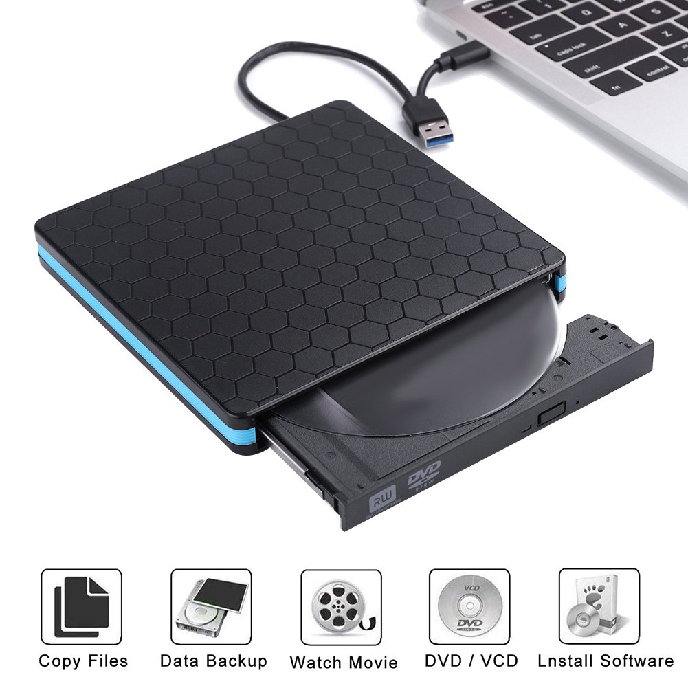 External CD DVD Drive, Type-C USB 3.0 Slim Portable CD Reader CD/DVD-RW Burner Low Noise High Speed Data Transfer Drive