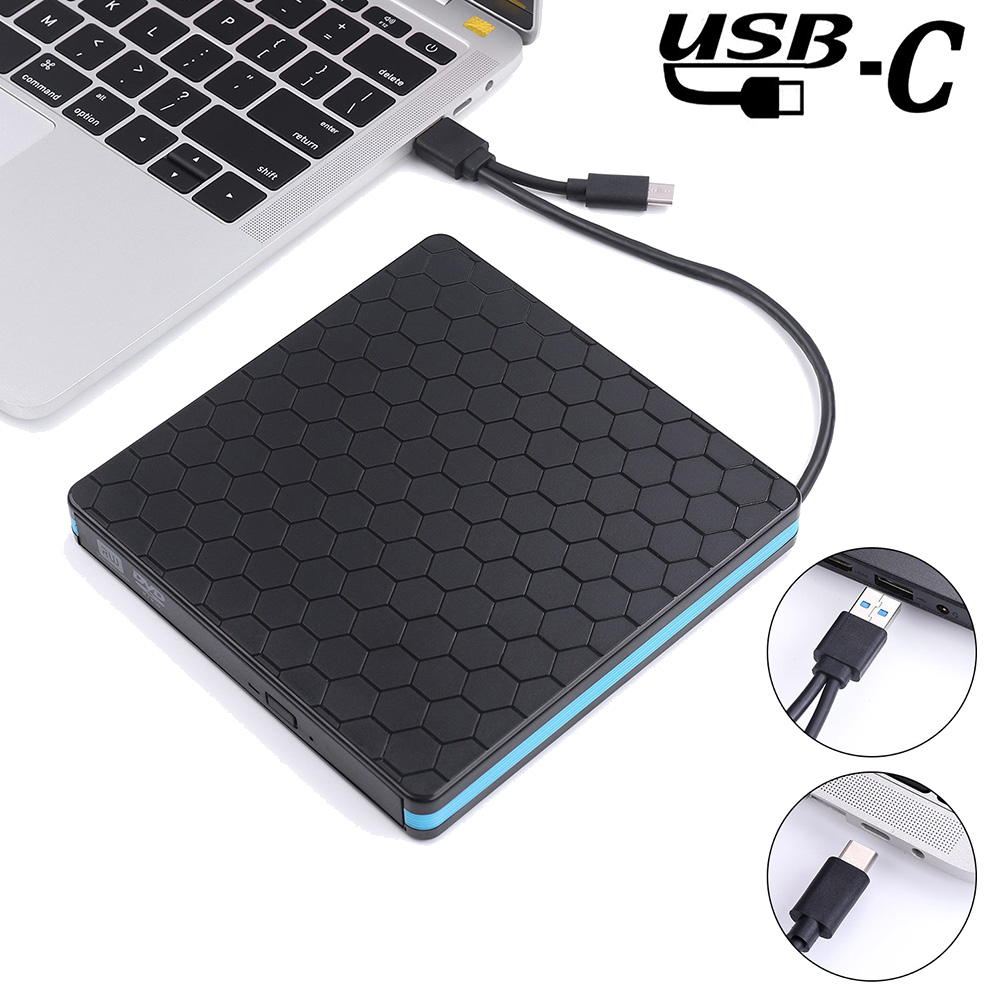 External CD DVD Drive, Type-C USB 3.0 Slim Portable CD Reader CD/DVD-RW Burner Low Noise High Speed Data Transfer Drive