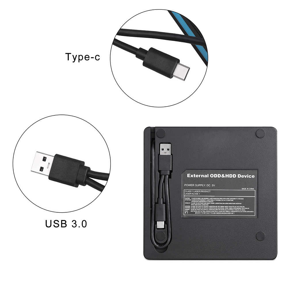 External CD DVD Drive, Type-C USB 3.0 Slim Portable CD Reader CD/DVD-RW Burner Low Noise High Speed Data Transfer Drive