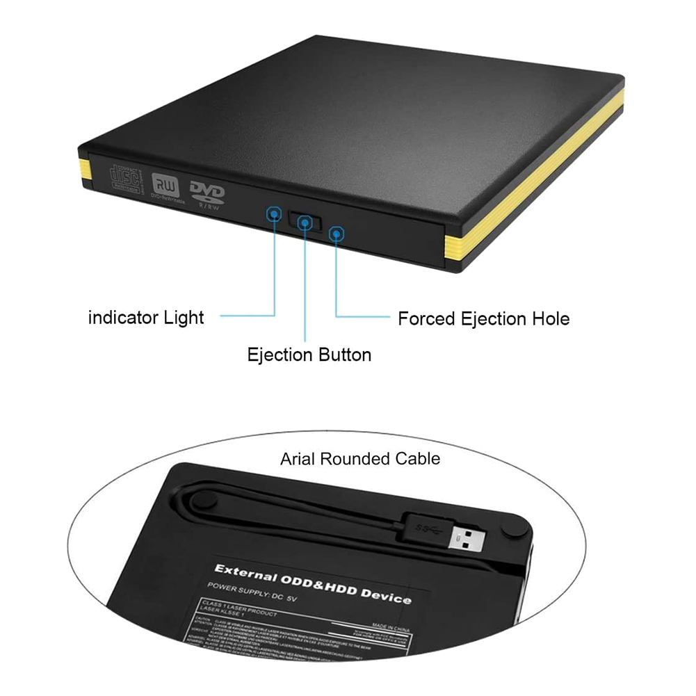 USB 3.0 External DVD Drive, Portable CD DVD Drive Player External CD Burner Reader Writer Disk Drive for Laptop Desktop