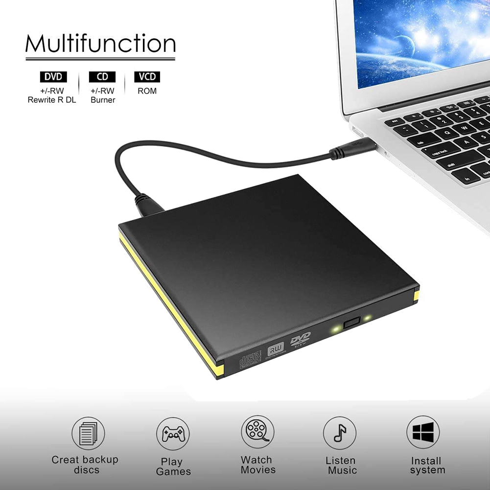 USB 3.0 External DVD Drive, Portable CD DVD Drive Player External CD Burner Reader Writer Disk Drive for Laptop Desktop
