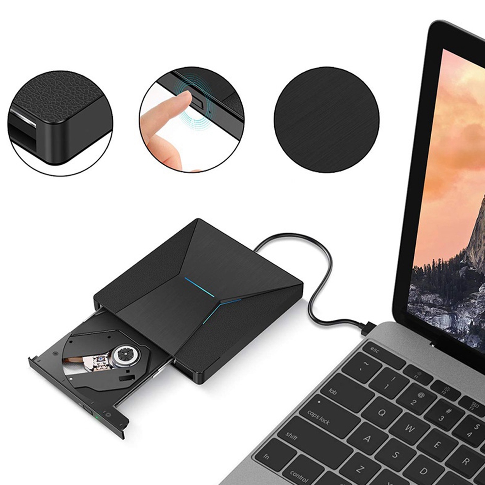 External CD DVD Drive USB3.0 External Burner Optical Drive with Colorful Lights Desktop Notebook External Optical Drive