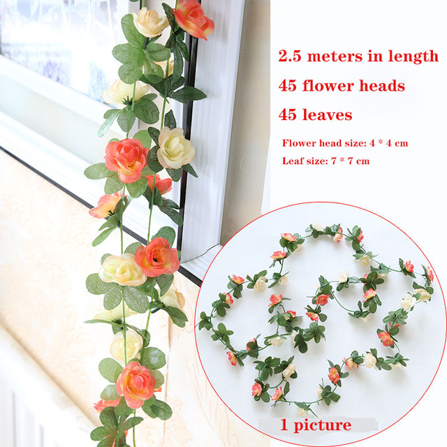 2M Wisteria Artificial Flower Vine Wreath Wedding Arch Decoration Fake Plant Leaf Rattan Trailing Fake Flower Ivy Wall