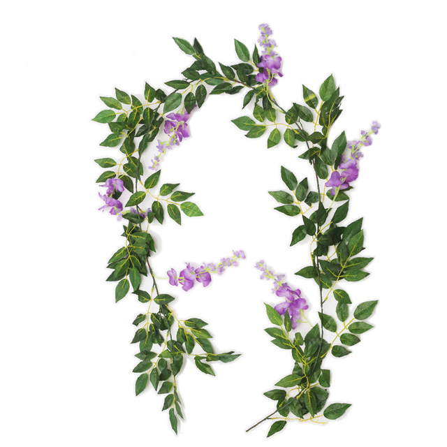 2M Wisteria Artificial Flower Vine Wreath Wedding Arch Decoration Fake Plant Leaf Rattan Trailing Fake Flower Ivy Wall