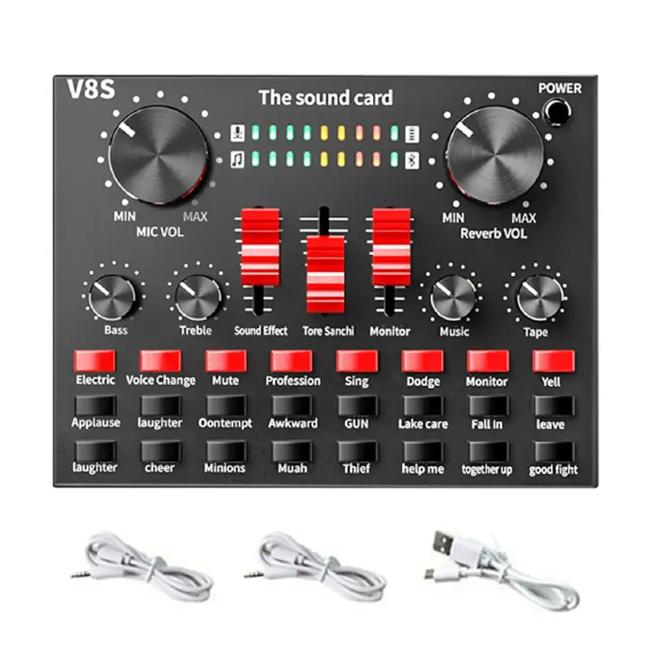 V8S Sound Card Live Broadcast DSP USB Rechargeable Music Recording External Stereo