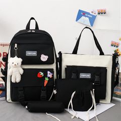 new 5 PCS  school backpack set. women's bags bookbags fashion design Casetek student kids bags Black L